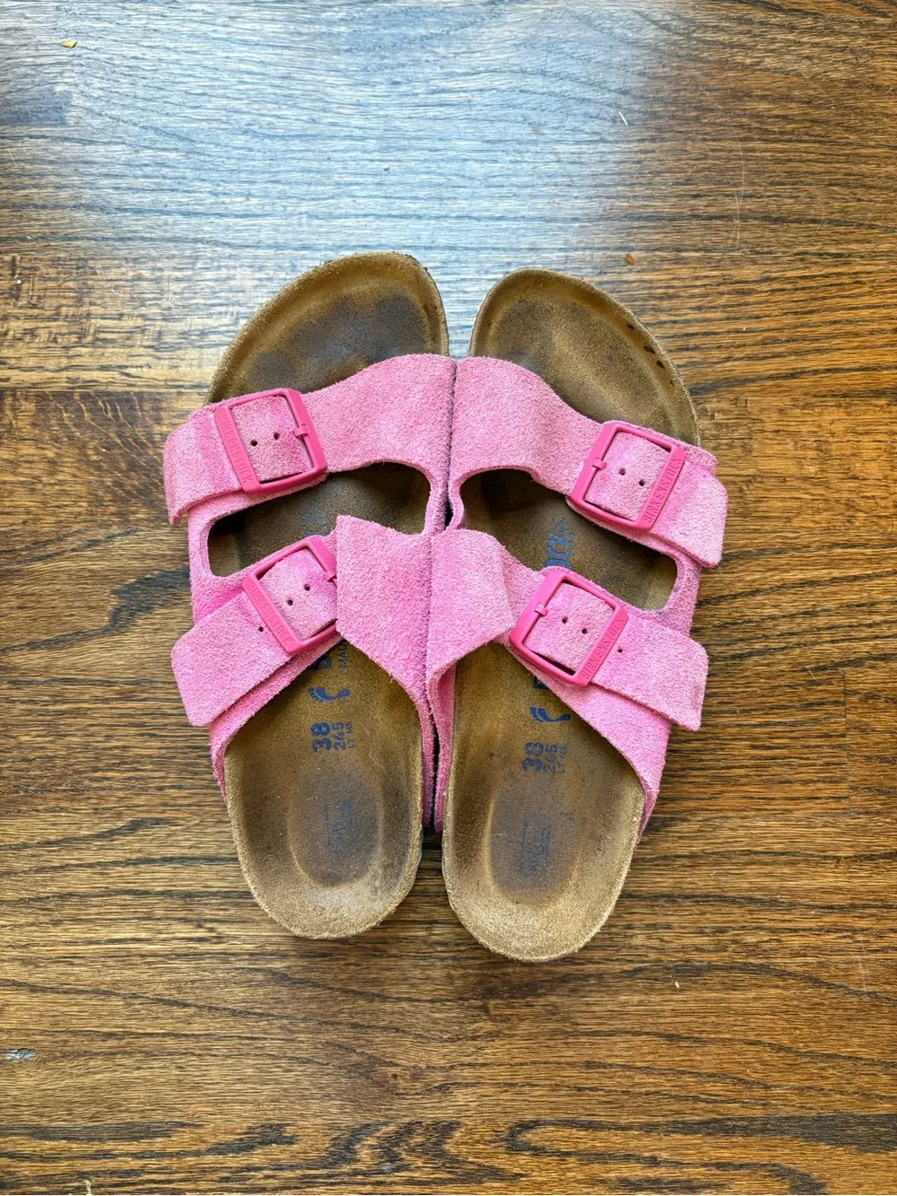 Birkenstock Arizona Pink Suede Double-Buckle Slide Sandals 38/7.5